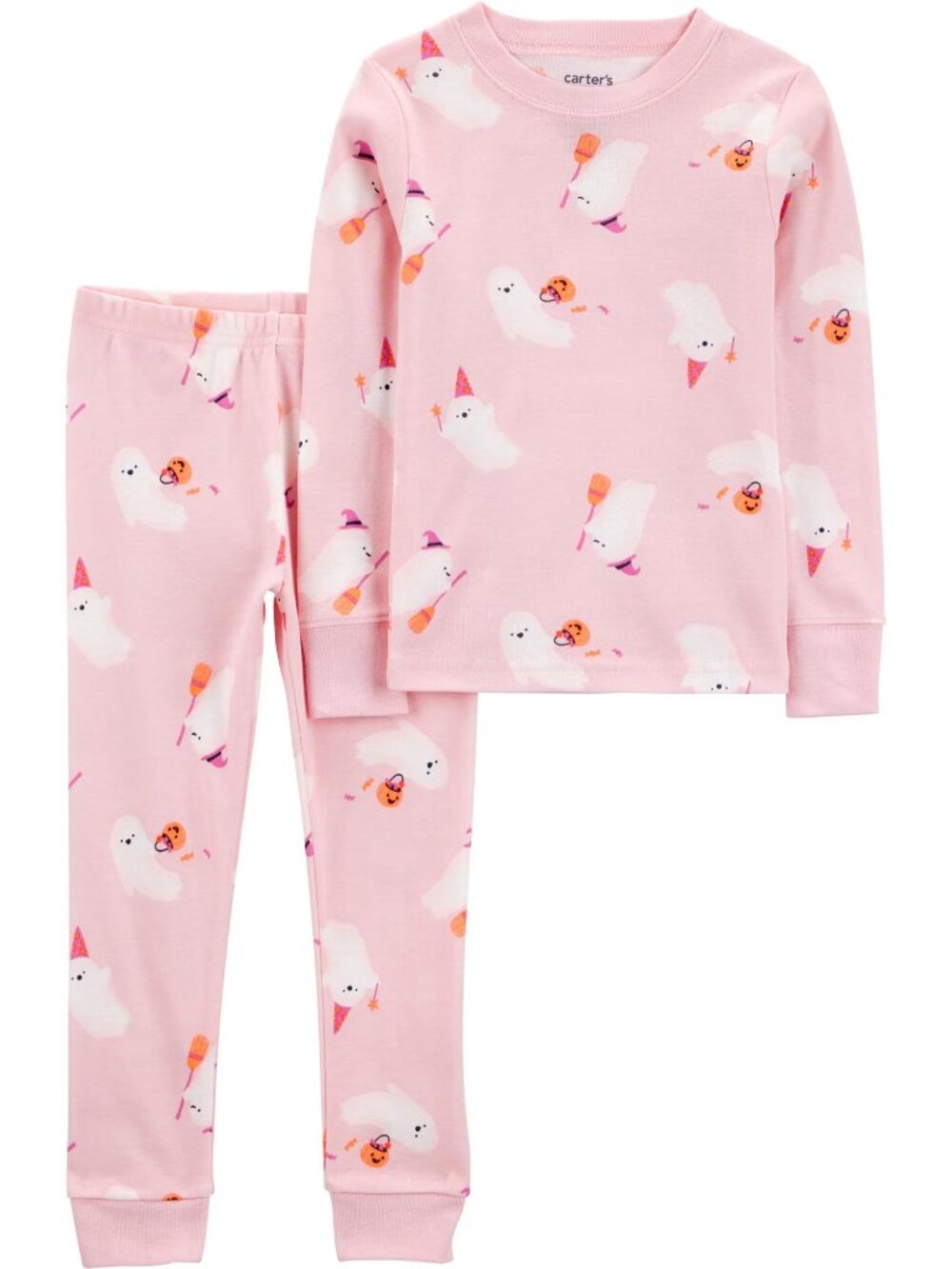 Carter's HALLOWEEN theme Toddler PINK Long Sleeve Top & Pants Pajama 2 piece Set